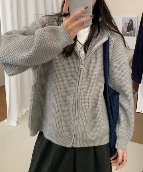 FLINEA(フリネア)の「フード付きニットカーディガン(カーディガン/ボレロ・レディース・オフホワイト/ピンク/ブルー/グレー・FREE)」の14枚目の写真