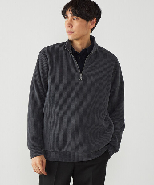 COMME CA ISM(コムサイズム)の「カットコール ハーフジップ(Tシャツ/カットソー・メンズ・ブラック/チャコール/ホワイト・L/M)」の3枚目の写真