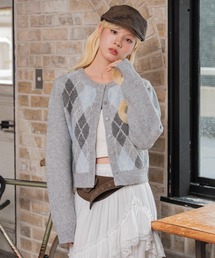 WEGO/【26年秋冬新作】アーガイルフラッフィーカーディガン