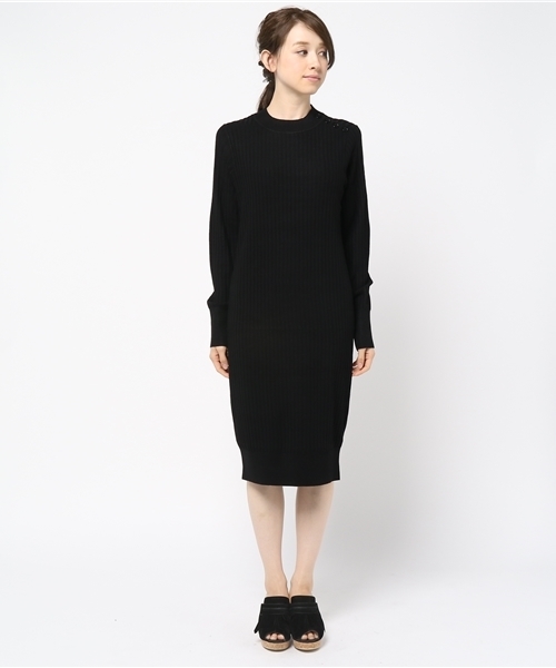 MOUSSY（マウジー）の「RIB SHOULDER BUTTON OP（ワンピース・レディース・トップグレー/オレンジ系その他/ブラック・FREE）」の4枚目の写真