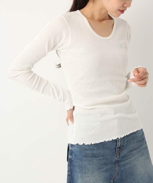 A part by(アパートバイ)の「テレコメロークルーネックPO 741773 (Tシャツ/カットソー・レディース・ブラック/オフホワイト/ホワイト/キャメル・FREE)」の1枚目の写真