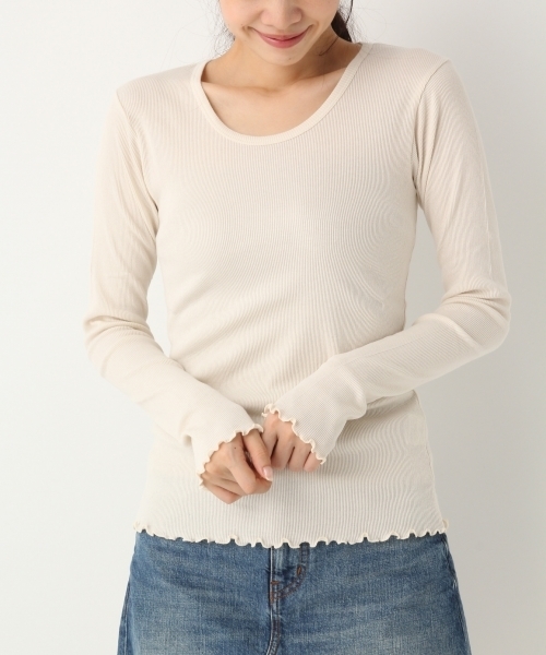 A part by(アパートバイ)の「テレコメロークルーネックPO 741773 (Tシャツ/カットソー・レディース・ブラック/オフホワイト/ホワイト/キャメル・FREE)」の2枚目の写真