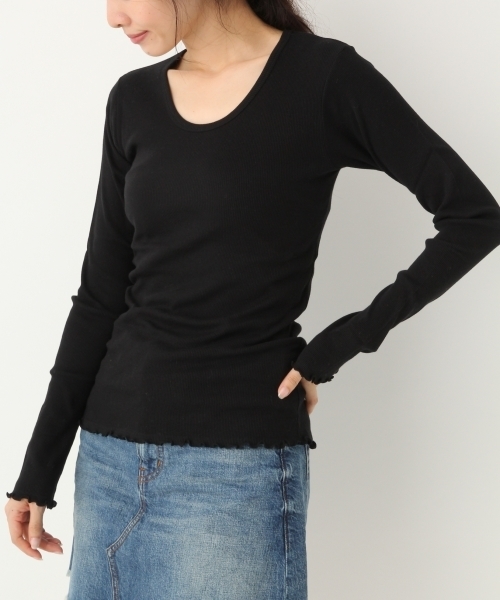 A part by(アパートバイ)の「テレコメロークルーネックPO 741773 (Tシャツ/カットソー・レディース・ブラック/オフホワイト/ホワイト/キャメル・FREE)」の3枚目の写真