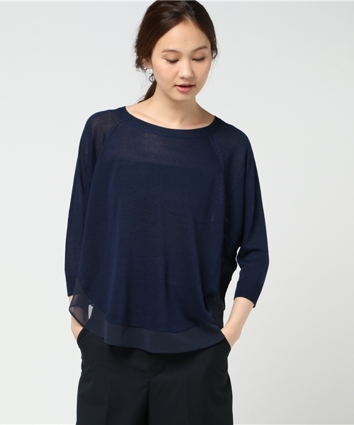 INTERPLANET(インタープラネット)の「裾シフォン切替ラウンドニット(ニット/セーター・レディース・ネイビー/オフホワイト/ピンク/ライトグレー・FREE)」の12枚目の写真