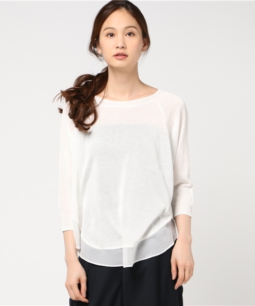 INTERPLANET(インタープラネット)の「裾シフォン切替ラウンドニット(ニット/セーター・レディース・ネイビー/オフホワイト/ピンク/ライトグレー・FREE)」の2枚目の写真