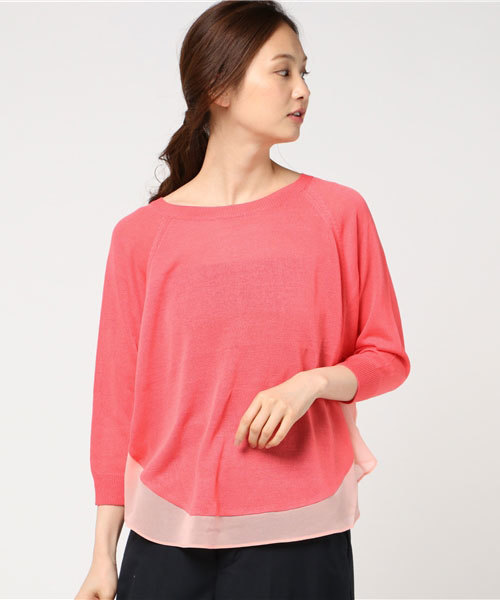 INTERPLANET(インタープラネット)の「裾シフォン切替ラウンドニット(ニット/セーター・レディース・ネイビー/オフホワイト/ピンク/ライトグレー・FREE)」の4枚目の写真