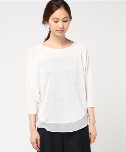 INTERPLANET(インタープラネット)の「裾シフォン切替ラウンドニット(ニット/セーター・レディース・ネイビー/オフホワイト/ピンク/ライトグレー・FREE)」の5枚目の写真