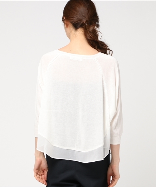 INTERPLANET(インタープラネット)の「裾シフォン切替ラウンドニット(ニット/セーター・レディース・ネイビー/オフホワイト/ピンク/ライトグレー・FREE)」の7枚目の写真