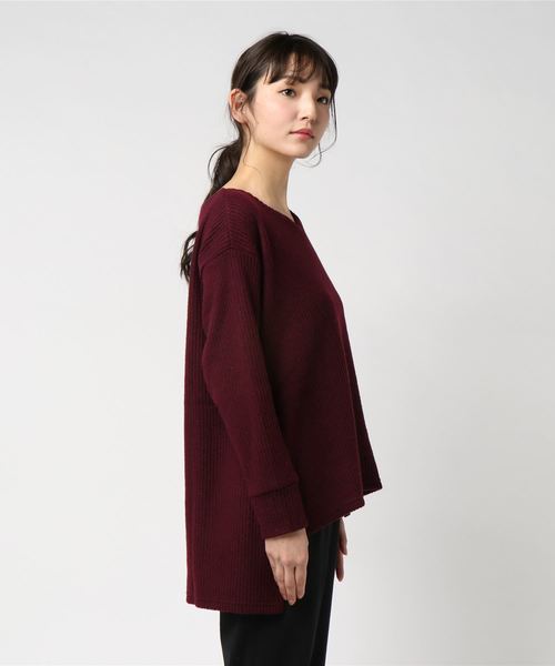 GeeRA（ジーラ）の「もちもちあぜ編Ｖネックニットソーチュニック（ニット/セーター・レディース・オフホワイト/ブラック/杢グレー/キャメル/ボルドー・MEDIUM/LARGE/SMALL/X-LARGE）」の9枚目の写真