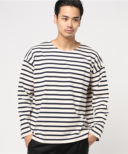 SHIPS Days（シップスデイズ）の「SHIPS Days: ボーダー ロングスリーブ カットソー（Tシャツ/カットソー・メンズ・ホワイト/ナチュラル/ネイビー・M～Ｌ/S～Ｍ）」の2枚目の写真