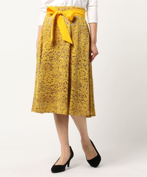 12Twelve Agenda（トゥエルブ　アジェンダ）の「レース×ストライプフレアスカート（スカート・レディース・ベージュ/ネイビー/イエロー・M）」の7枚目の写真