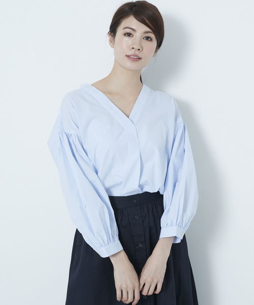 特別セール品 宮崎あおいさんcm着用 Set2点 Vネックシャツ 前釦スカート 特別セーフ