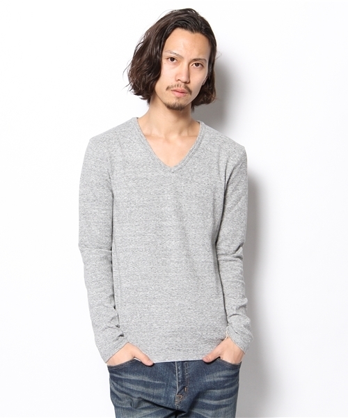 AZUL by moussy（アズールバイマウジー）の「タックフライス長袖VネックT（Tシャツ/カットソー・メンズ・ブラック/ホワイト/トップグレー/ピンク系その他・LARGE/X-LARGE/SMALL/MEDIUM）」の3枚目の写真