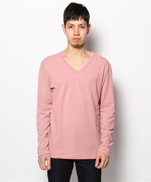 AZUL by moussy（アズールバイマウジー）の「タックフライス長袖VネックT（Tシャツ/カットソー・メンズ・ブラック/ホワイト/トップグレー/ピンク系その他・LARGE/X-LARGE/SMALL/MEDIUM）」の5枚目の写真