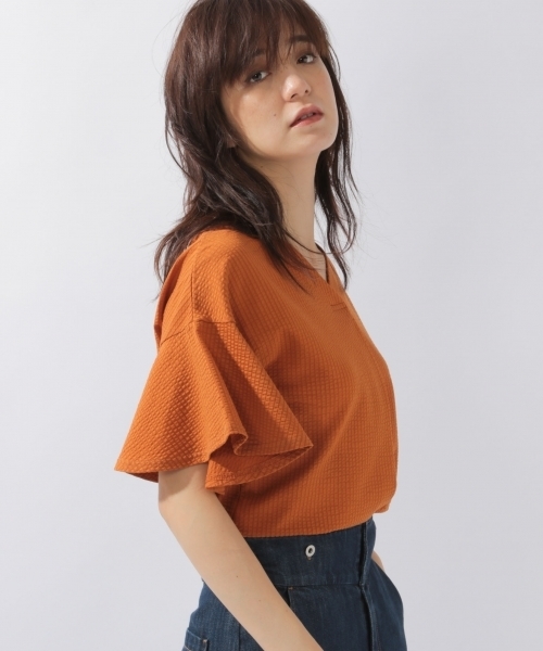laboratory work(ラボラトリーワーク)の「サッカーストライプ袖フレア プルオーバー(Tシャツ/カットソー・レディース・ホワイト/サックスブルー/オレンジ・MEDIUM)」の3枚目の写真