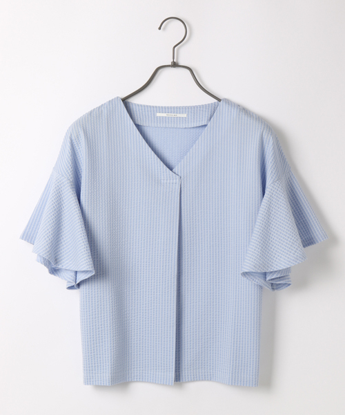 laboratory work(ラボラトリーワーク)の「サッカーストライプ袖フレア プルオーバー(Tシャツ/カットソー・レディース・ホワイト/サックスブルー/オレンジ・MEDIUM)」の8枚目の写真