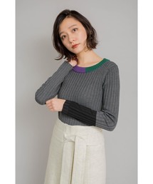 配色ネック　リブニット