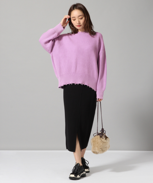 JEANASIS(ジーナシス)の「5Gクラッシュアゼニット/822716(ニット/セーター・レディース・チャコールグレー/イエロー/ライトベージュ/ライトパープル・FREE)」の14枚目の写真