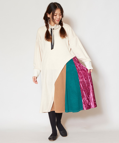 異素材ミックスワンピース ワンピース ワンピース ワンピース チャイハネ チャイハネ のファッション チャイハネ