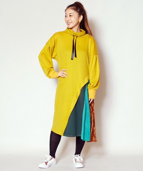 異素材ミックスワンピース ワンピース ワンピース ワンピース チャイハネ チャイハネ のファッション チャイハネ