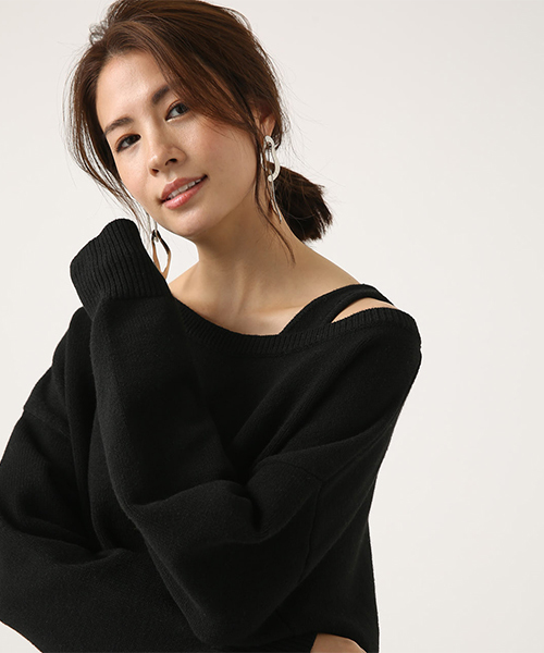 AZUL BY MOUSSY(アズールバイマウジー)の「2WAY KNIT SET TOPS/2WAYニットセットトップス(ニット/セーター)」|ブラック