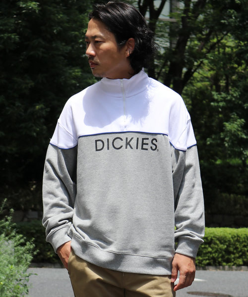 Dickies(ディッキーズ)の「Dickies/ ディッキーズ 裏毛刺繍入りパイピングリラックスフィット配色ZIPトレーナー(スウェット・メンズ・ホワイト/ネイビー/グレー/レッド・M/L/XL)」の1枚目の写真