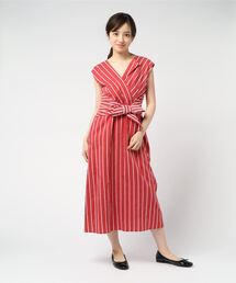 美品★アルアバイル//ストロベリーレッド ストライプカシュクールワンピース allureville（アルアバイル）の「ストライプカシュクールイレ