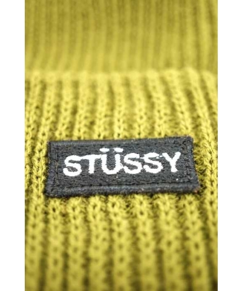 STUSSY WOMEN ショート丈ニット sizeS ブラック イエロー M ブランド古着】スモールロゴニットキャップ（ニットキャップ
