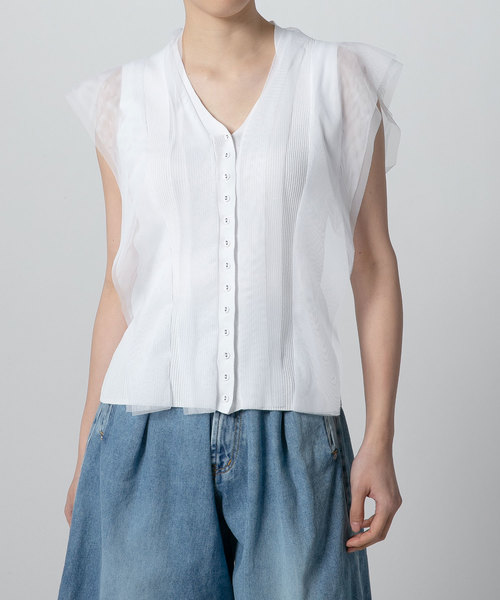 【着用1回】ダブルスタンダードクロージング　襟付きダル糸フリルリブニット　36 着用1回】ダブルスタンダードクロージング 襟付きダル糸フリル