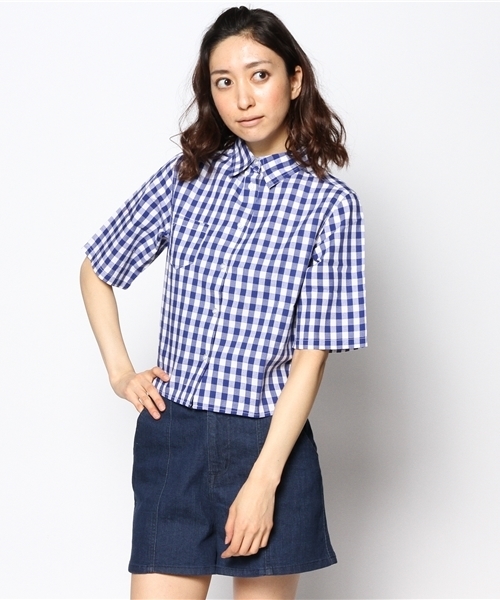 WEGO（ウィゴー）の「WEGO/クロップド半袖シャツ（シャツ/ブラウス・レディース・ホワイト/ブラック/ブルー/レッド・FREE）」の3枚目の写真