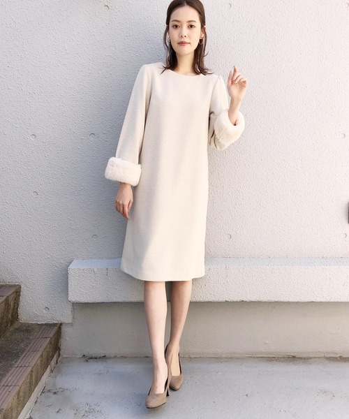 PICCIN（ピッチン）の「ファーカフス付きニットツイードワンピース（ワンピース・レディース・ブラック/ベージュ/ネイビー・MEDIUM）」の21枚目の写真