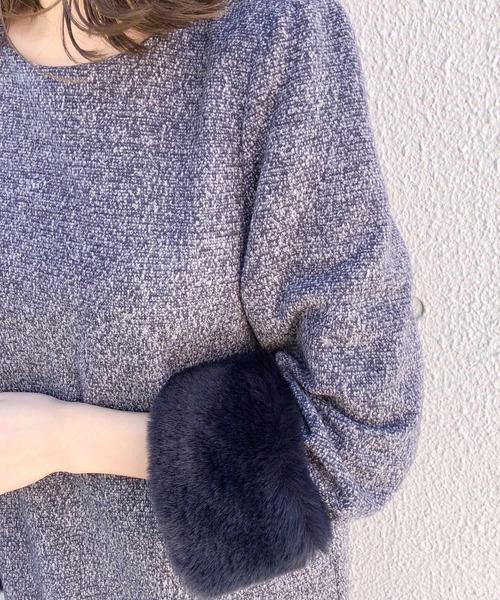 PICCIN（ピッチン）の「ファーカフス付きニットツイードワンピース（ワンピース・レディース・ブラック/ベージュ/ネイビー・MEDIUM）」の8枚目の写真
