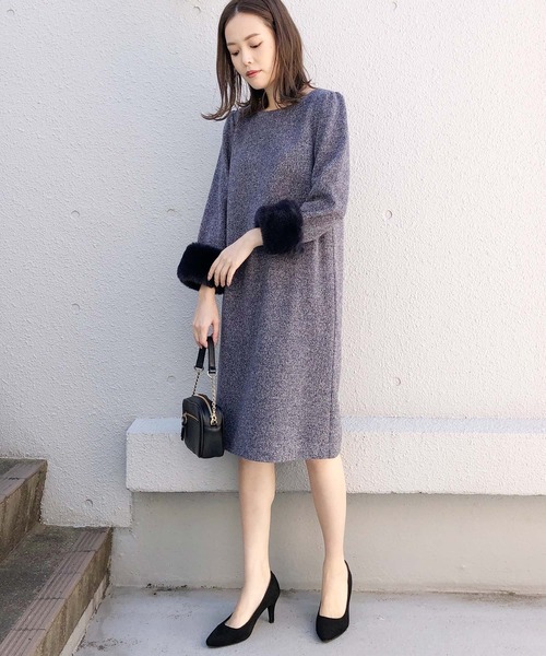 PICCIN（ピッチン）の「ファーカフス付きニットツイードワンピース（ワンピース・レディース・ブラック/ベージュ/ネイビー・MEDIUM）」の13枚目の写真