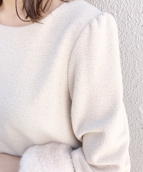 PICCIN（ピッチン）の「ファーカフス付きニットツイードワンピース（ワンピース・レディース・ブラック/ベージュ/ネイビー・MEDIUM）」の17枚目の写真
