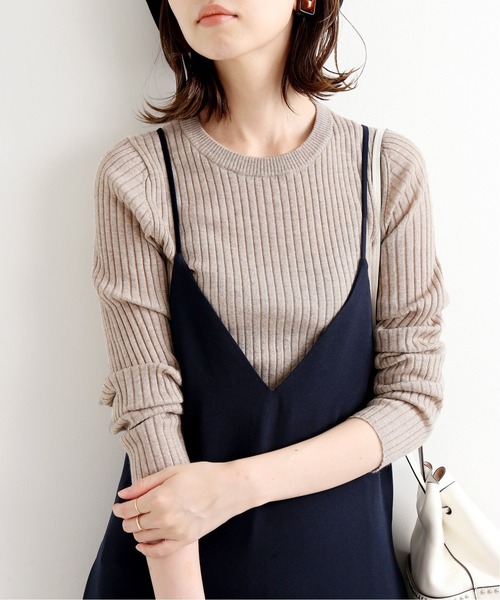 IENA（イエナ）の「6x3リブ クルーネックプルオーバー◆（ニット/セーター・レディース・ブラック/ベージュ/アイボリー/キャメル・FREE）」の3枚目の写真