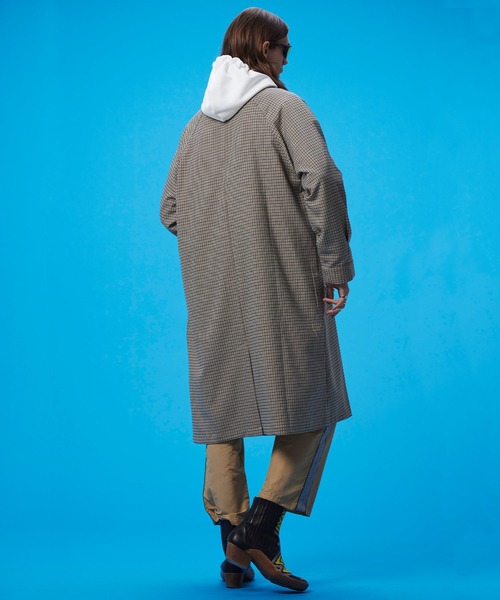 act'm ガンクラブチェック ビッグシルエットバルカラーコート