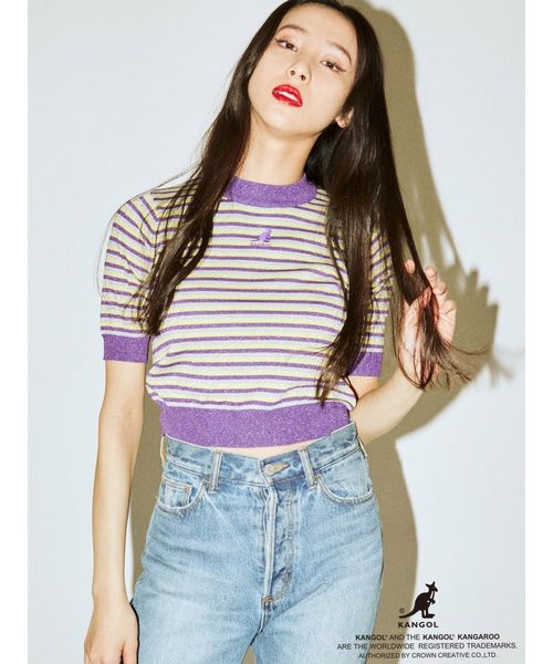 KANGOL（カンゴール）の「KANGOLハーフスリーブニット（ニット/セーター・レディース・ブラック/ベージュ/パープル/ピンク・MEDIUM）」の3枚目の写真