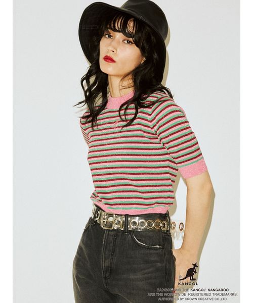 KANGOL（カンゴール）の「KANGOLハーフスリーブニット（ニット/セーター・レディース・ブラック/ベージュ/パープル/ピンク・MEDIUM）」の4枚目の写真