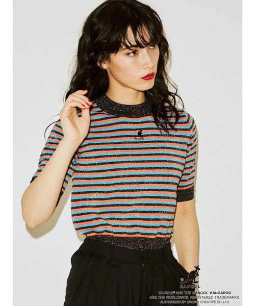 KANGOL（カンゴール）の「KANGOLハーフスリーブニット（ニット/セーター・レディース・ブラック/ベージュ/パープル/ピンク・MEDIUM）」の2枚目の写真