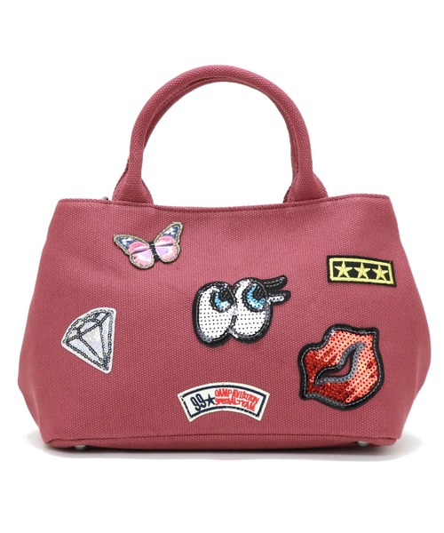 GUSCIO(グッシオ)の「【グッシオベーシック】キラキラワッペン 帆布 ショルダー付きハンドバッグ(ハンドバッグ・レディース・ブラック/レッド/オレンジ/アイボリー/ダークグレー/ベージュ・FREE)」の5枚目の写真