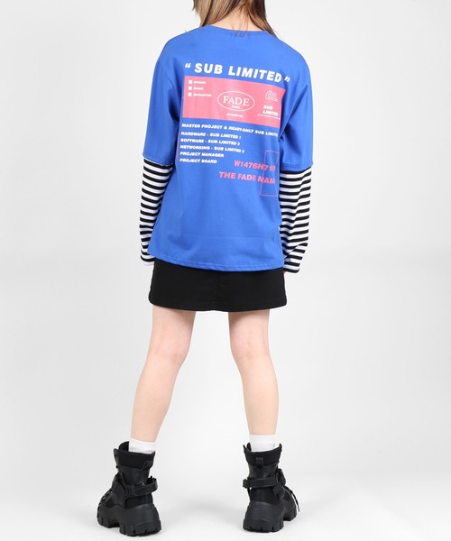 DING（ディング）の「DING/フェイクレイヤードロングTシャツ（Tシャツ/カットソー・レディース・ブルー/ホワイト/ブラック・FREE）」の4枚目の写真