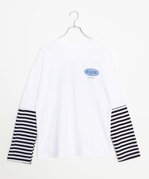 DING（ディング）の「DING/フェイクレイヤードロングTシャツ（Tシャツ/カットソー・レディース・ブルー/ホワイト/ブラック・FREE）」の18枚目の写真