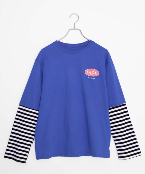 DING（ディング）の「DING/フェイクレイヤードロングTシャツ（Tシャツ/カットソー・レディース・ブルー/ホワイト/ブラック・FREE）」の5枚目の写真