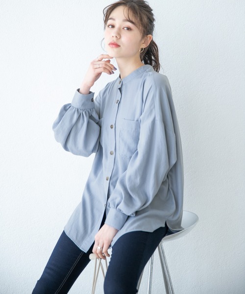 Heather（ヘザー）の「ビエラバンドカラーシャツ　881155（シャツ/ブラウス・レディース・アイボリー/ブルー系その他/ブラック・FREE）」の3枚目の写真