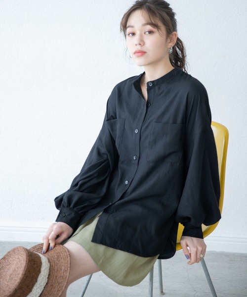 Heather（ヘザー）の「ビエラバンドカラーシャツ　881155（シャツ/ブラウス・レディース・アイボリー/ブルー系その他/ブラック・FREE）」の5枚目の写真