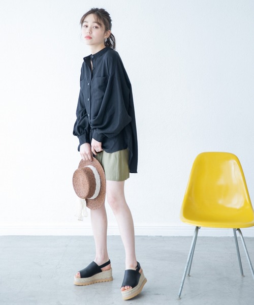 Heather（ヘザー）の「ビエラバンドカラーシャツ　881155（シャツ/ブラウス・レディース・アイボリー/ブルー系その他/ブラック・FREE）」の7枚目の写真