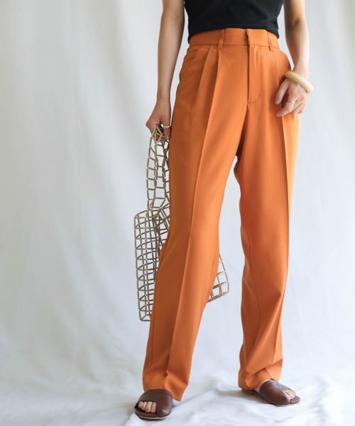 select MOCA(セレクトモカ)の「【PREMIUM PANTS】ダブルタックテーパードパンツ(スラックス・レディース・ダークブラウン/オレンジ/ライトグリーン/ライトベージュ・SMALL/MEDIUM)」の10枚目の写真