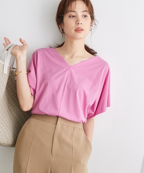 ROPE'(ロペ)の「【2WAY】プレミアム天竺ドルマンカットソー(Tシャツ/カットソー)」|ピンク