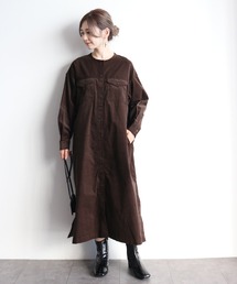 AMERICAN HOLIC | ノーカラーコールテンシャツワンピース ＊●(ワンピース)