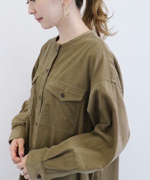 AMERICAN HOLIC(アメリカンホリック)の「ノーカラーコールテンシャツワンピース *●(ワンピース・レディース・ベージュ/ネイビー/ブラウン/キャメル・FREE)」の8枚目の写真